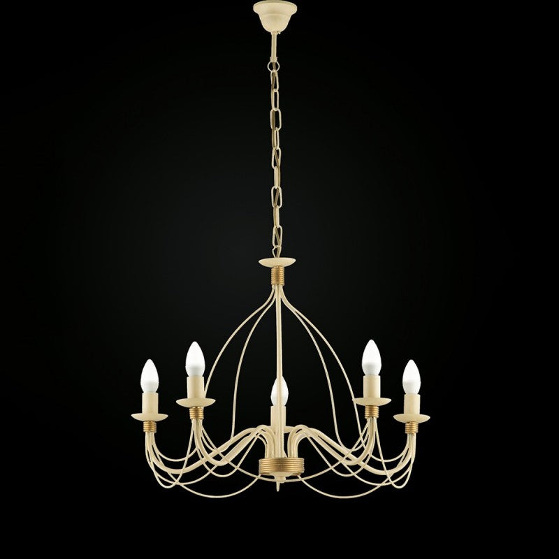 Kronleuchter Eisen Elfenbein Decape Finishing Gold fünf Leuchten 61x h45 cm