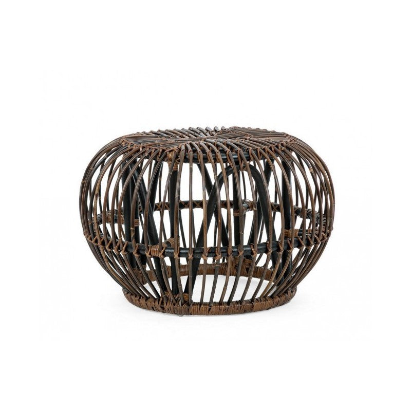 DORADAL Brauner Outdoor-Pouf-Couchtisch aus Rattan, Durchmesser 65 x H44 cm