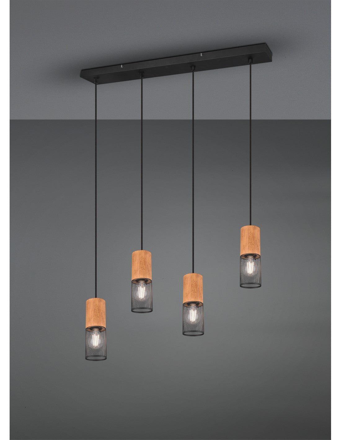 Tosh Blasensuspension 4xE27 Holz und Gatte Metallica L65 cm Trio Lighting