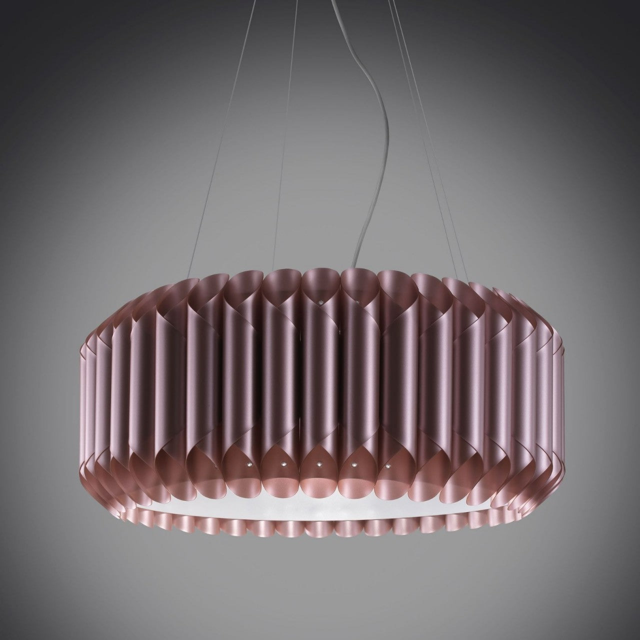 Rosa Metallpendelleuchte 5 Lichter aus verchromtem Metall cm. 60 x 13h
