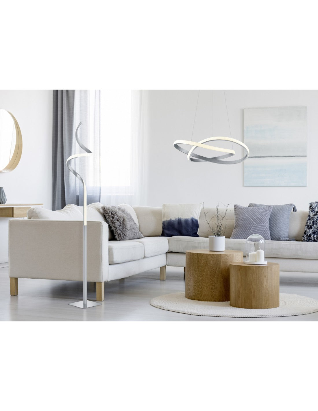 Dimmbare LED-Touch-Stehleuchte Course H145 cm Nichel Trio Lighting