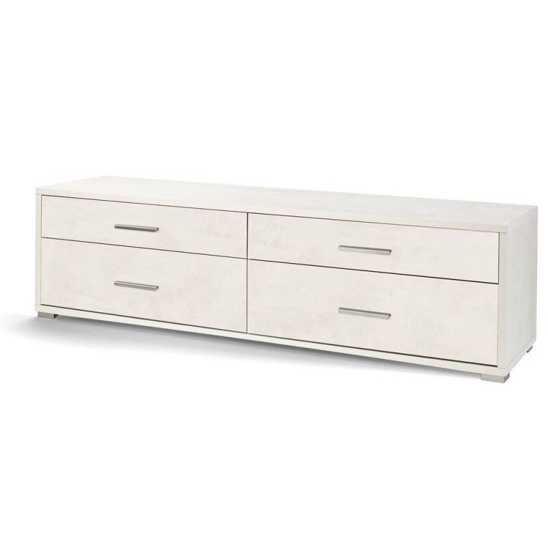 Niedriger TV-Schrank aus Holz mit vier Schubladen in Ossido-Weiß, 179 x 47 x 50 cm
