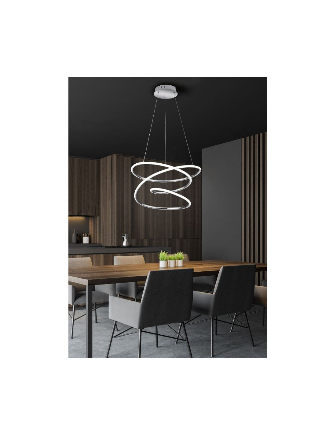 Lampadario LED Dimmer 4000K Design Moderno Vortice Chromo Bologna Trio Beleuchtung