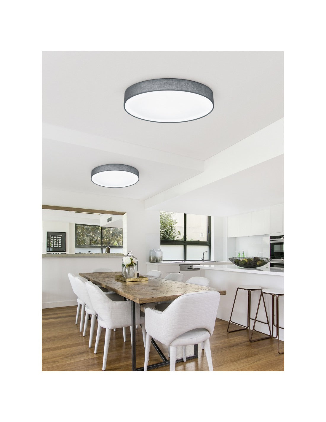 LED-Deckenleuchte mit Stofflampenschirm Lugano Grey Ø60 cm Trio Lighting
