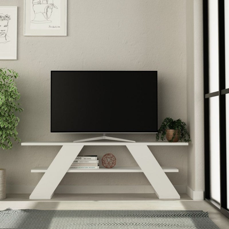Offener TV-Ständer 2 Regale FARFALLA weiß 120x33,5x40 h cm