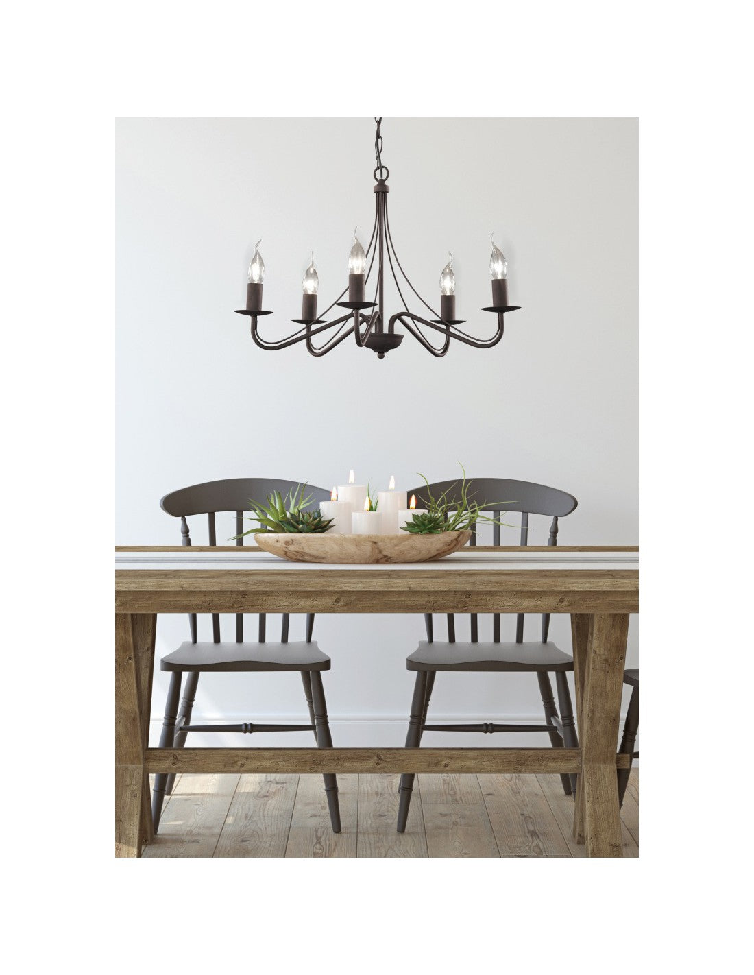 Rustikaler Landhaus-Rost-Kronleuchter 5xE14 Ø55 cm Trio-Beleuchtung