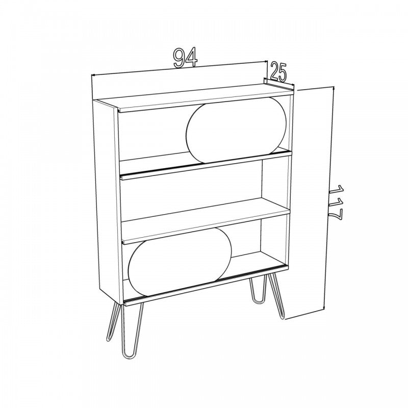Modernes, urbanes, schlankes Bücherregal im Eingangsbereich aus schwarzem Eichenholz