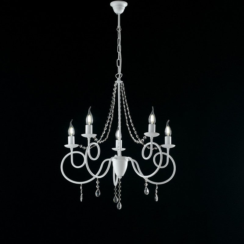 Kronleuchter Eisen Weiße fünf Lichter Dekoration Shabby Strass 58x h72 cm