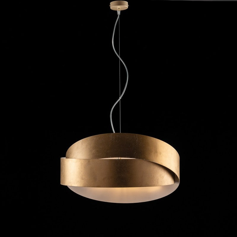 Pendelleuchte aus Eisen Weißgold zwei Leuchten 46x h22 cm