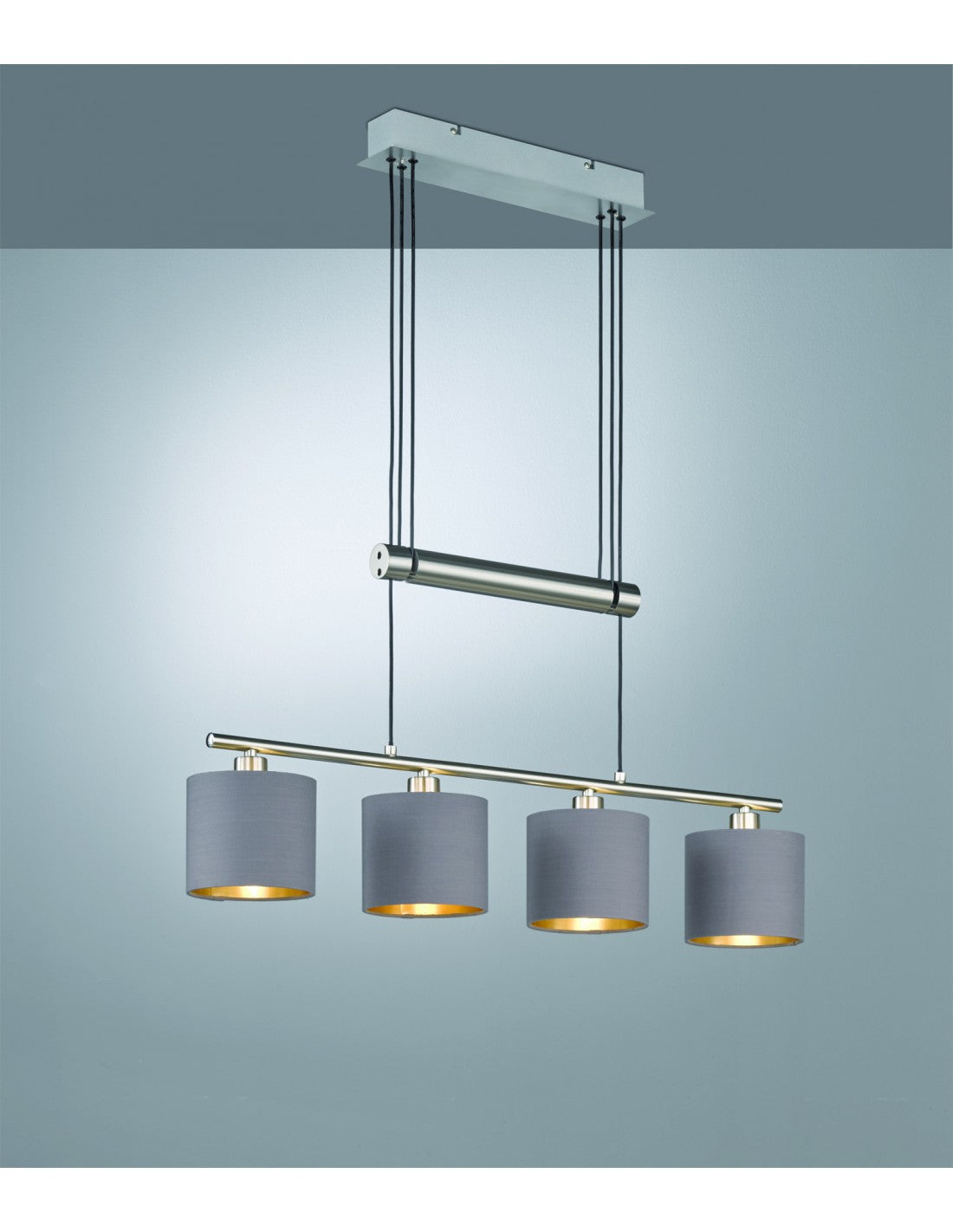Garda Nichel Hängelampe 4 Lampenschirme aus taupe-goldenem Stoff L77 cm Trio Lighting