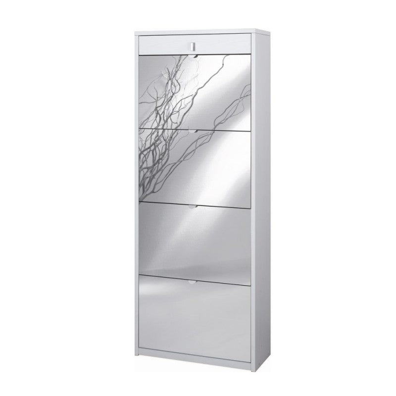 Schuhregal vier Spiegeltüren eine obere Schublade Weiß Esche 63x29x h164 cm