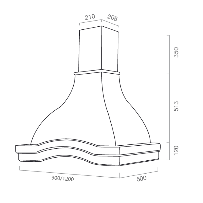 EGIZIA weiße rustikale Dunstabzugshaube mit Holzrahmen mit tabakfarbener Einlage, 90 cm