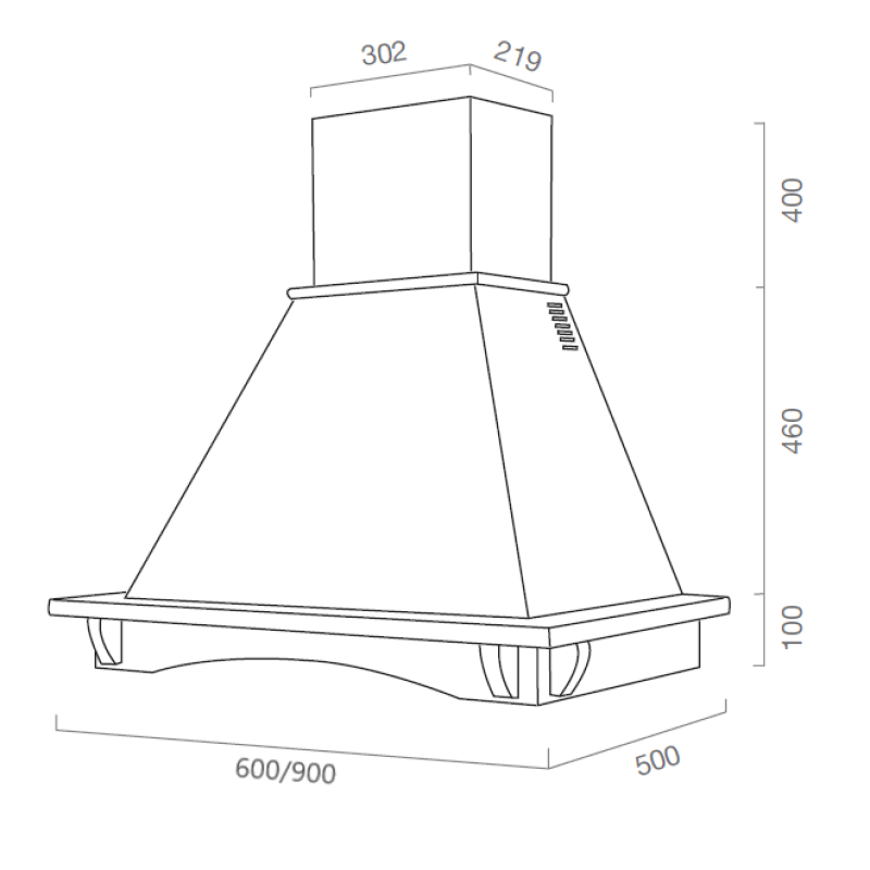 CASTELLO weiße rustikale Dunstabzugshaube mit Holzrahmen in tabakfarbener Einlage, 90 cm
