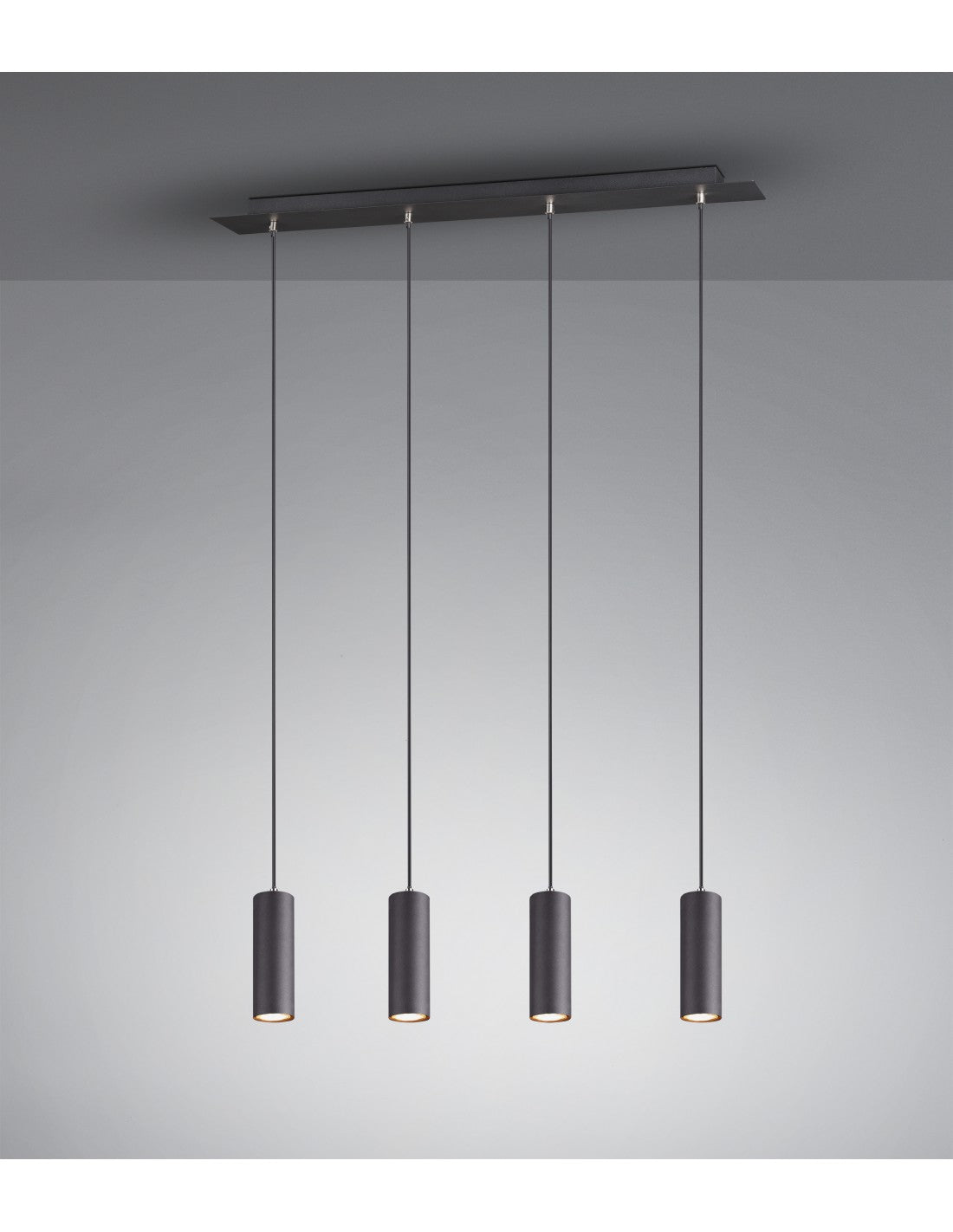Peninsula-Aufhängung mit 4 Lichtern, Marley-Zylinder, schwarze Trio-Beleuchtung
