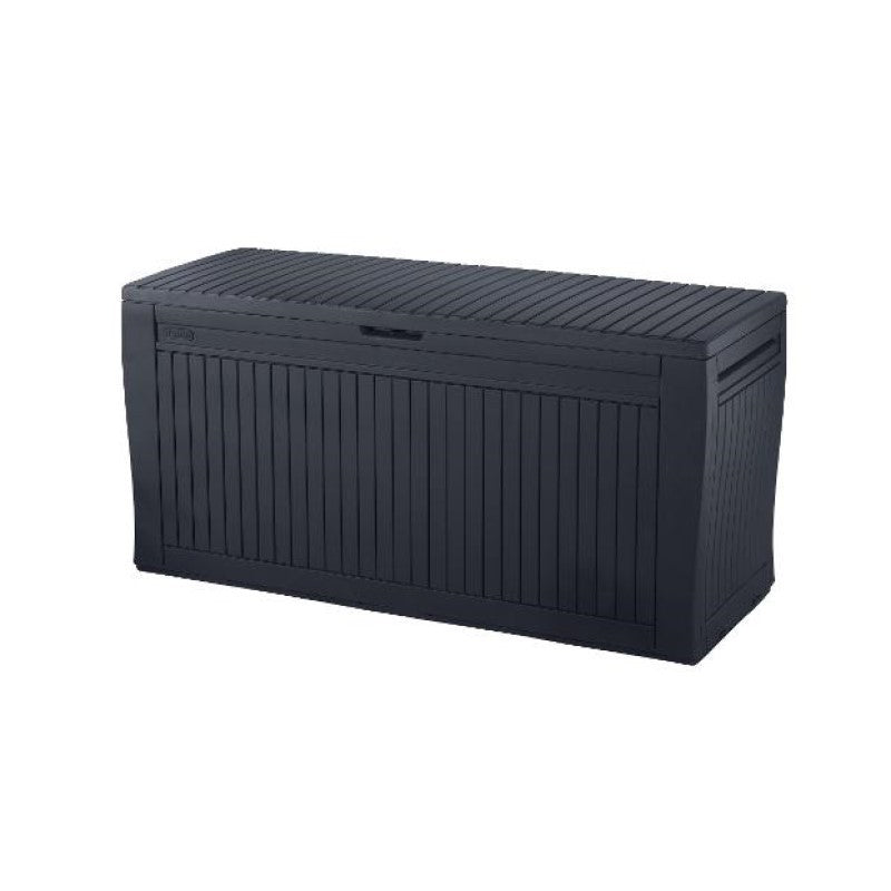 Kofferraum aus Kunstharz mit Graphit-Holzeffekt-Finish, einschließlich Rädern, 116,7 x 44,7 x H. 57 cm