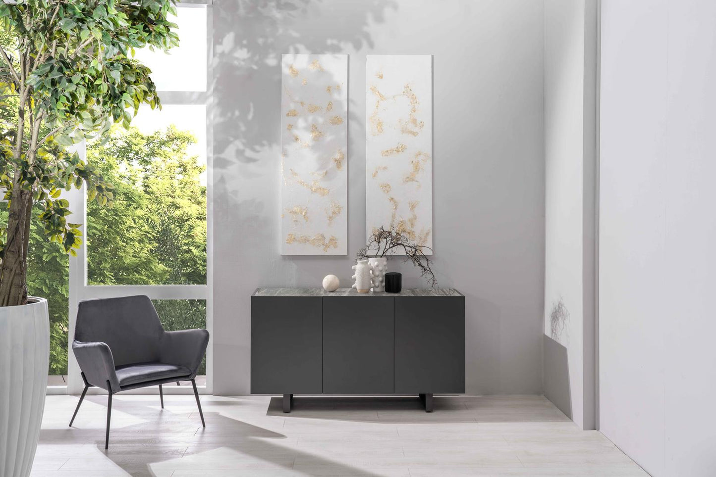 Sideboard 3 Türen grau-dunkelgrau 45 cm x 150 cm H. 85 cm