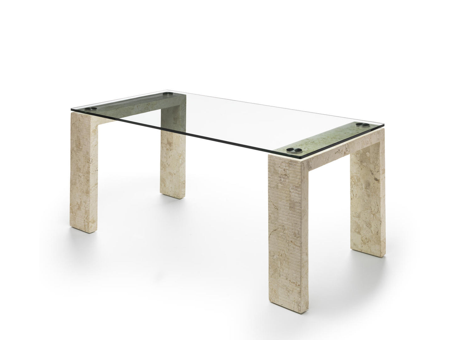 Fester Tisch 180x90 cm mit Platte aus gehärtetem Glas und beigen Beinen und Sockel