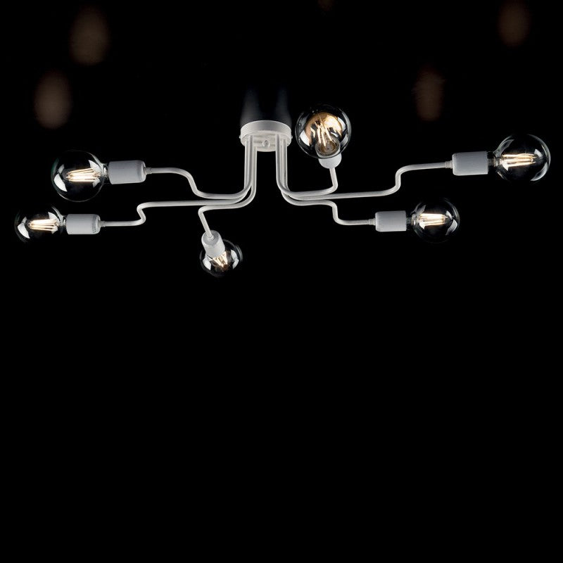 Deckenleuchte aus weiß-silbernem Eisen mit sechs Lichtern, Durchmesser 83 x H17 cm