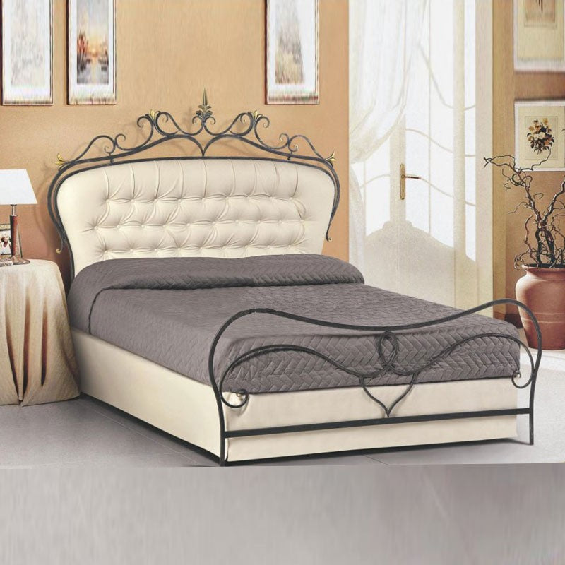 Doppelbett in Schmiedeeisen anthrazit Farbe mit gepolstertem Kopfteil 172x202xH.140 cm