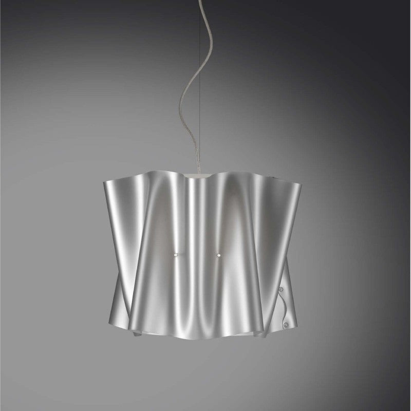 Hängender Kronleuchter mit fünf Lichtern, FOLIO-Lampenschirm aus Polilux-Silber, Durchmesser 60 x H32 cm