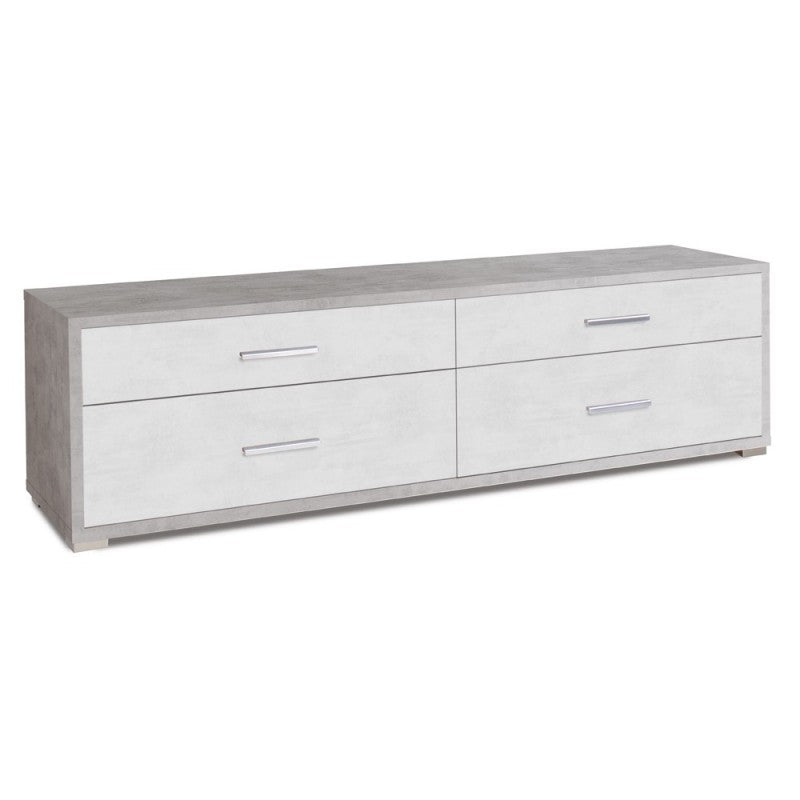 Niedriger TV Schrank aus Holz vier Schubladen Cemento Weiß 179x47x h50 cm