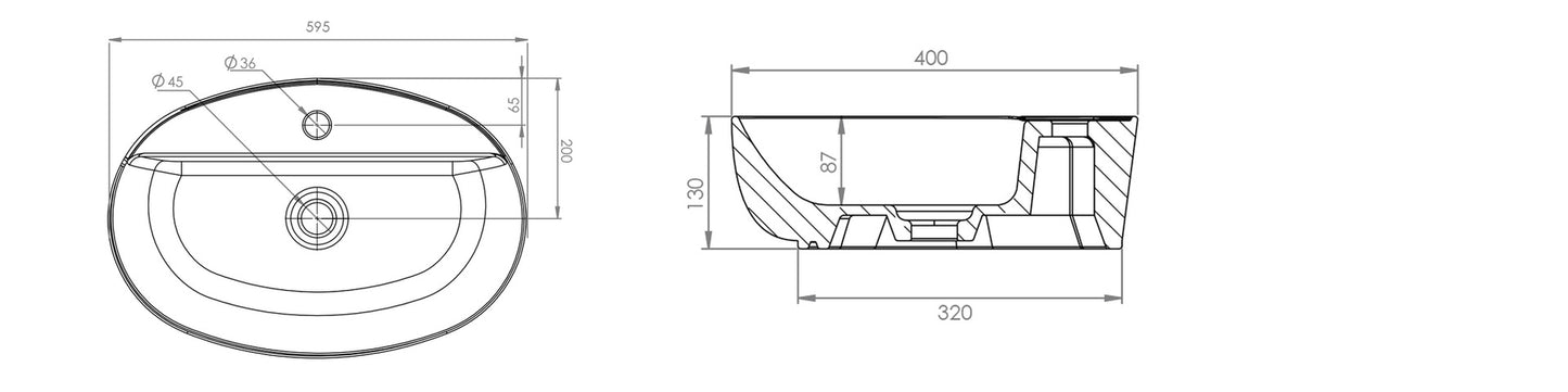 Aufsatzwaschbecken Mod. La63 60 x 40 cm