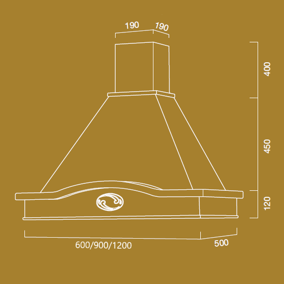 Dunstabzugshaube LUCREZIA aus weißem Edelstahl und aschefarbenem Holzrahmen mit Intarsien, 120 cm