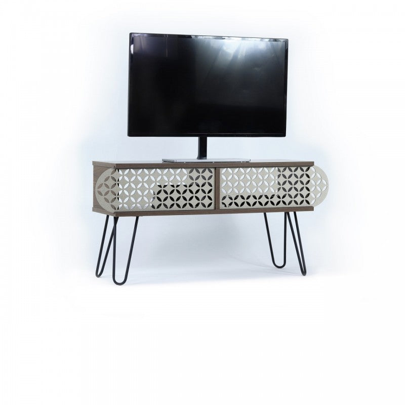 Industrieller urbaner TV-Ständer aus schwarzem Walnussholz, cm 106 x 30 x 48 h