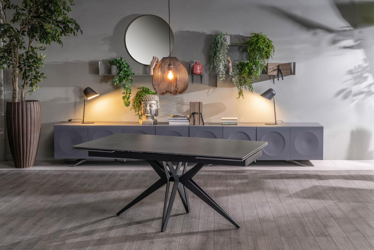 Ausziehbarer Tisch Vintage Grau - Mattschwarz 90 cm x 160-240 cm cm H. 76 cm