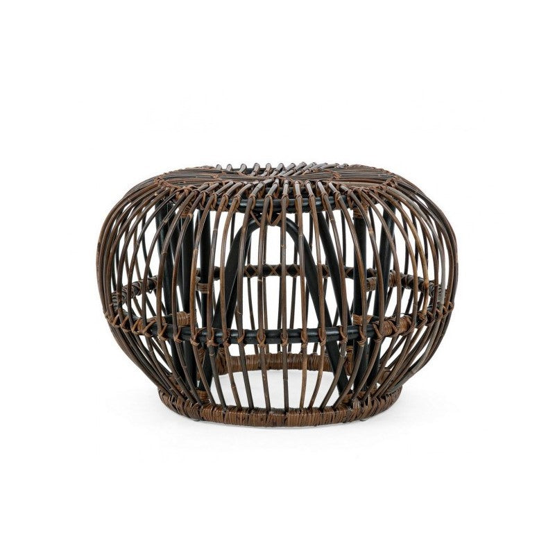 DORADAL Brauner Outdoor-Pouf-Couchtisch aus Rattan, Durchmesser 65 x H44 cm