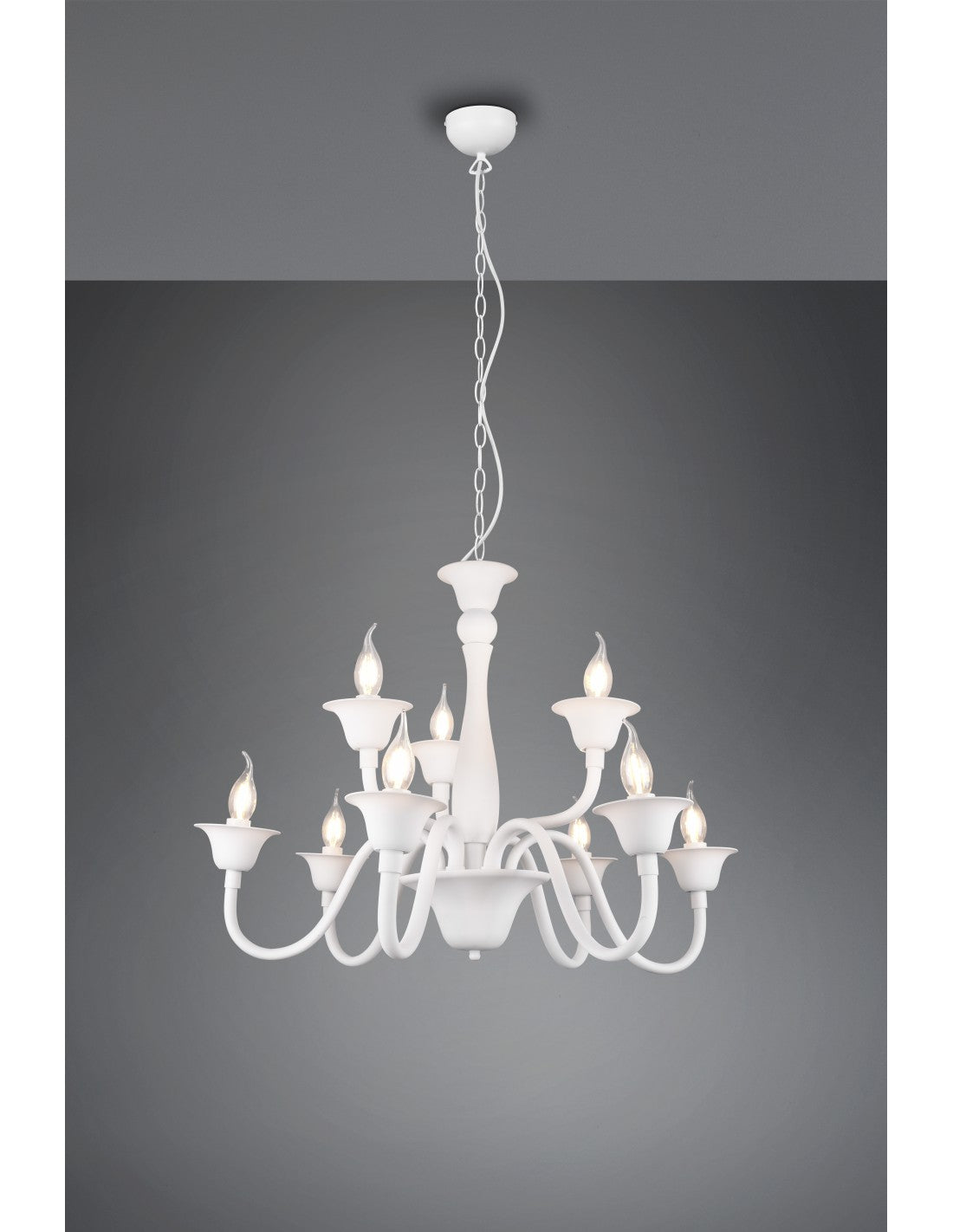 Weißer Esszimmer-Kronleuchter mit 9 Lichtern und Kette Elsa Trio Lighting