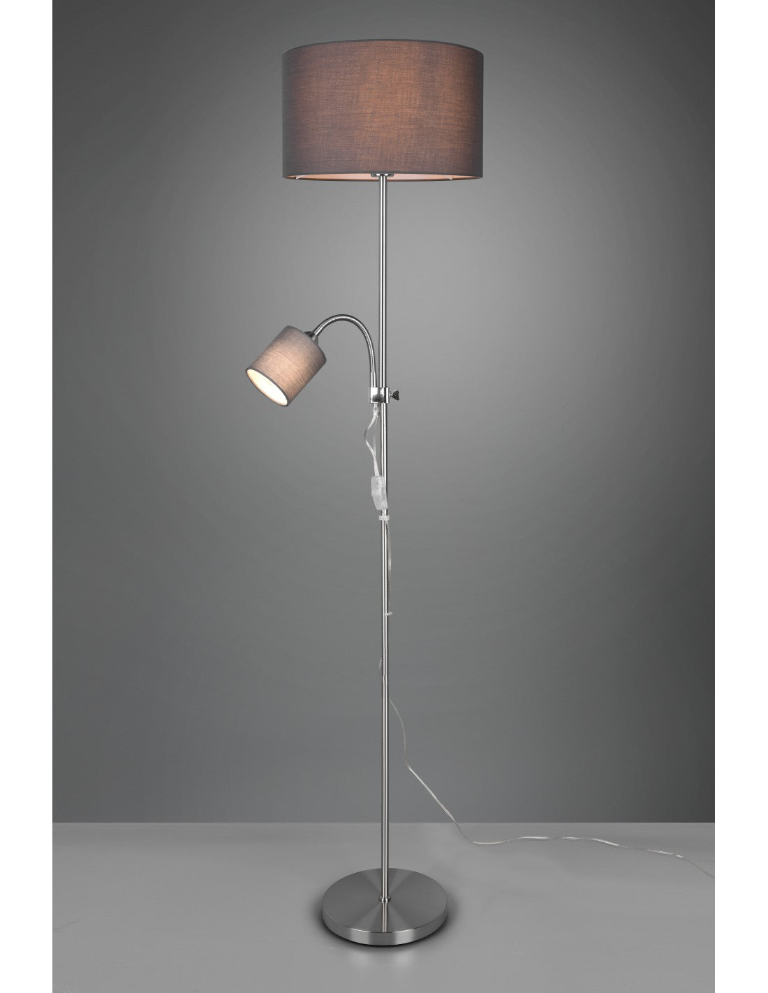 Owen Stehleuchte 1xE27+Spot Nickel und grauer Stoff L36 cm Trio Lighting