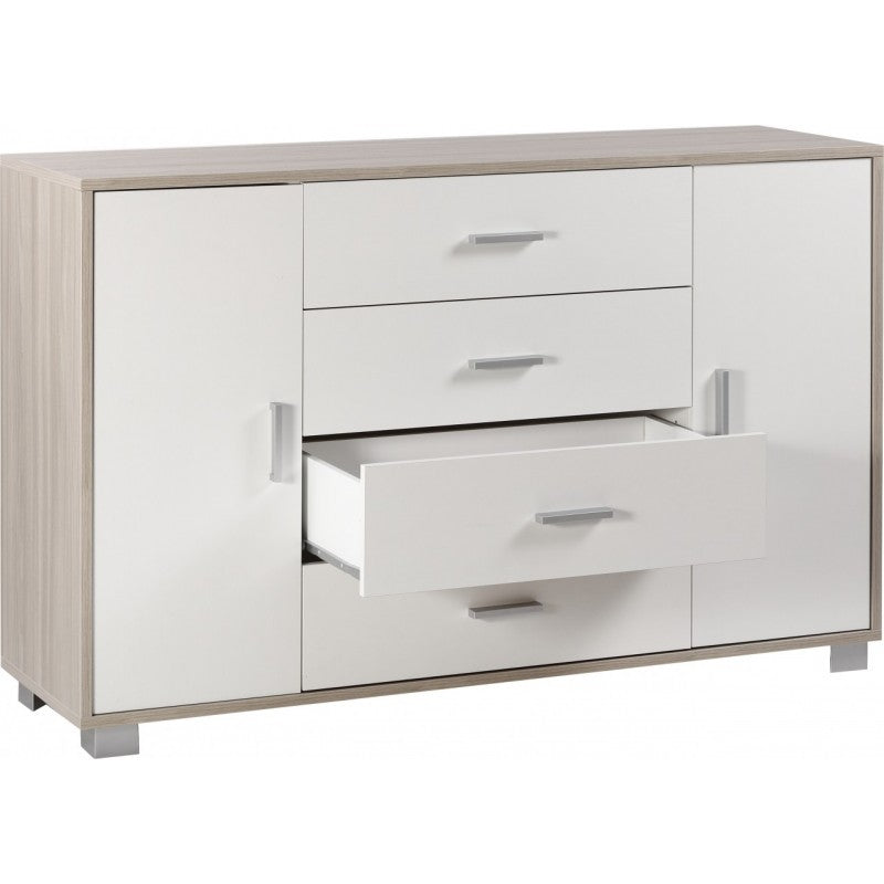 Sideboard zwei Türen vier Schubladen Olmo Weiß 136x41x h86 cm