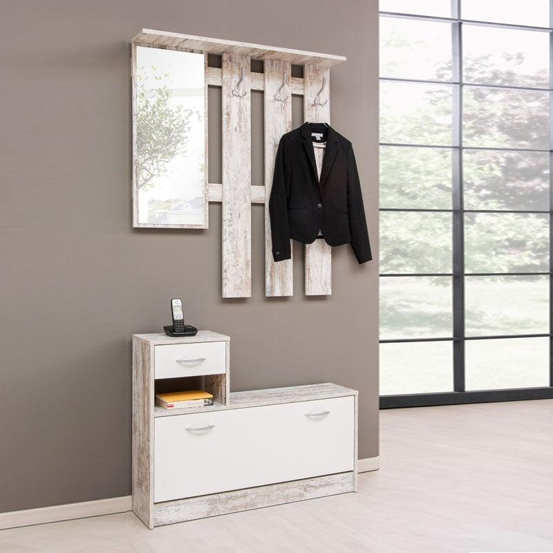 Weißer Vintage-Garderobenschrank für den Eingangsbereich, 100 x 25 x 180 cm