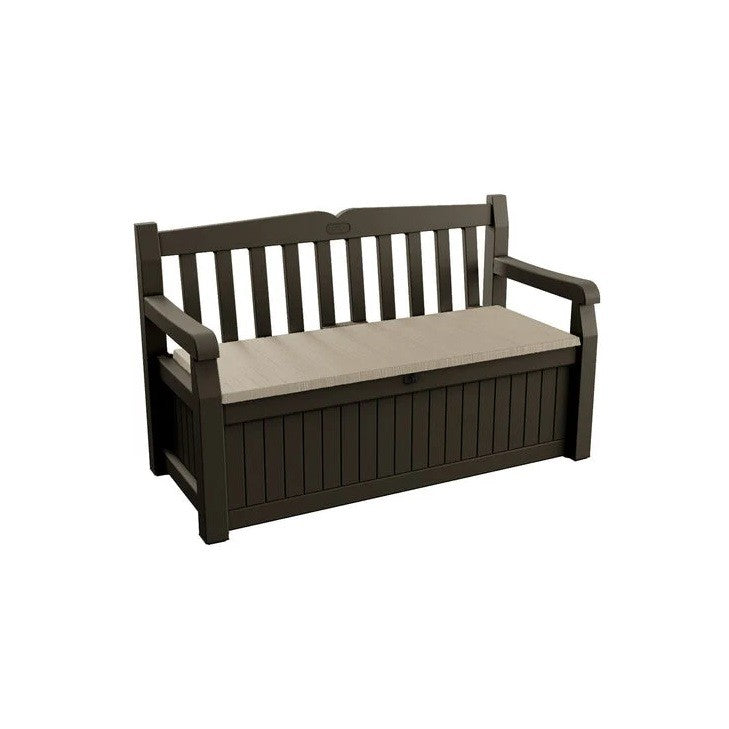 Resin Bank mit Holzoptik Finish, braun mit beigem Sitz 140x60xh.84 cm