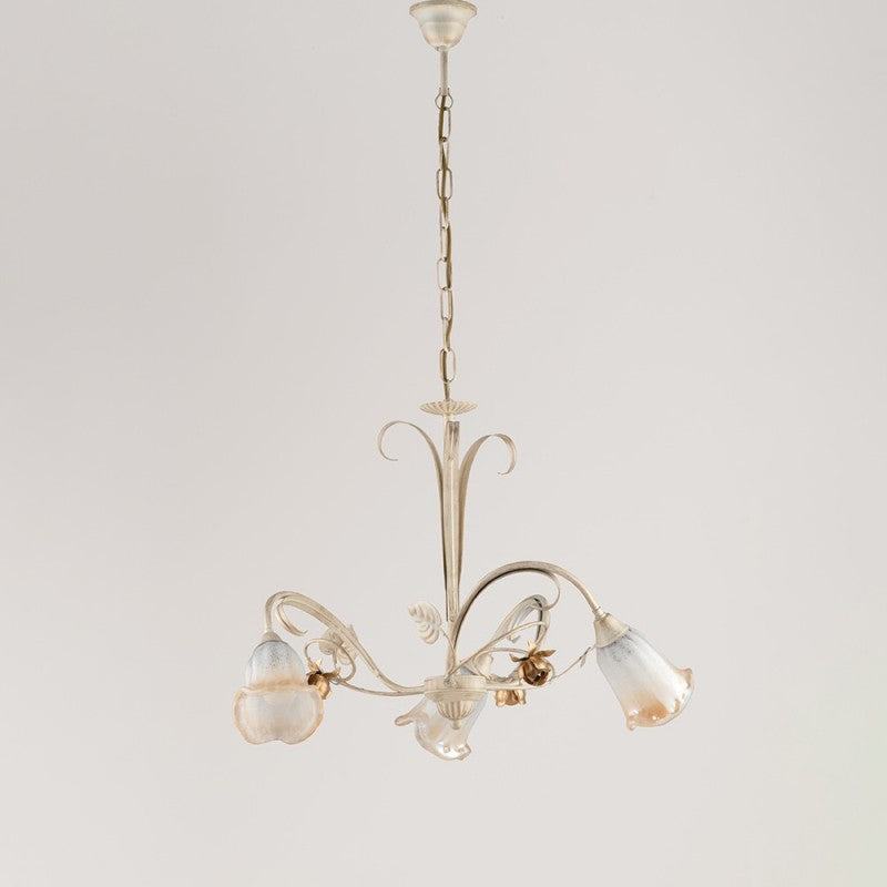 Hängeleuchter aus elfenbeingoldenem, rosafarbenem Eisen mit drei Lichtern, 54 x H43 cm