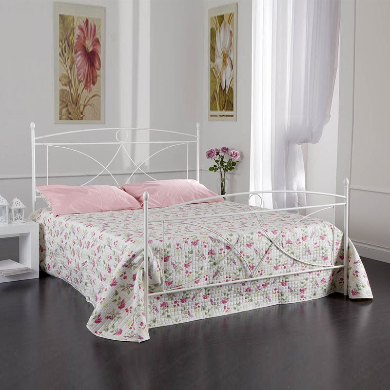 Doppelbett aus Eisen mit Trittbrett Weiß ALICE 166x208x h128 cm