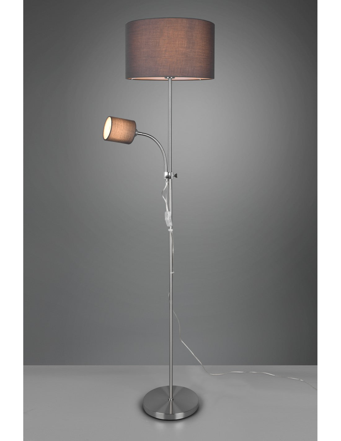 Owen Stehleuchte 1xE27+Spot Nickel und grauer Stoff L36 cm Trio Lighting