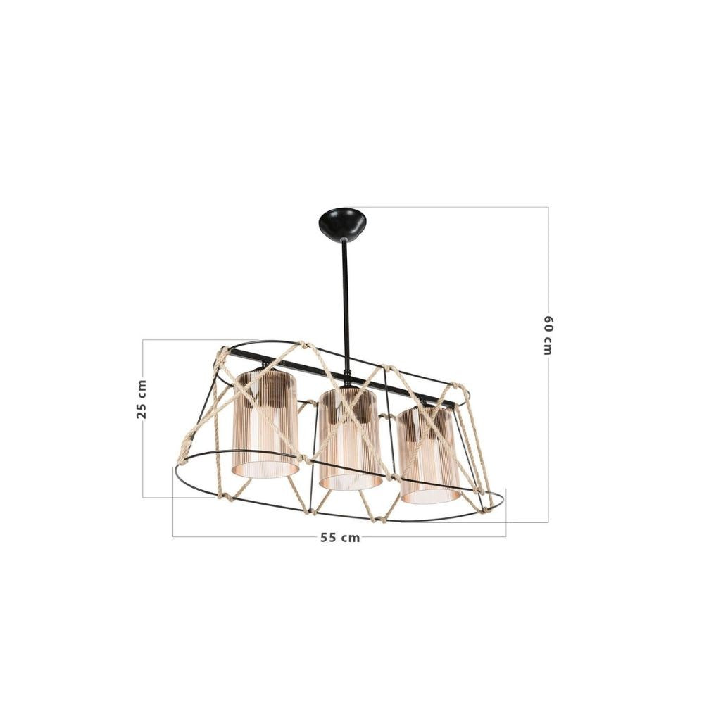 Gezegen ASZ0986 Pendelleuchte 3 Lichter, schwarzes Metall und Seil