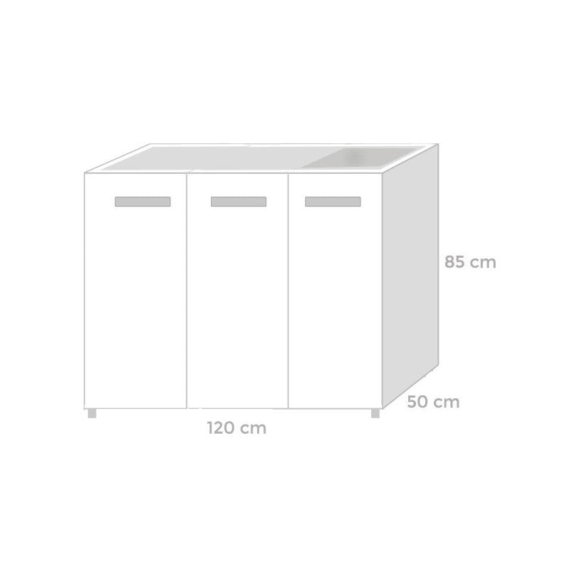 Unterspüle für Küche 3 Türen Weiß reversibel 120x50xH 85 cm