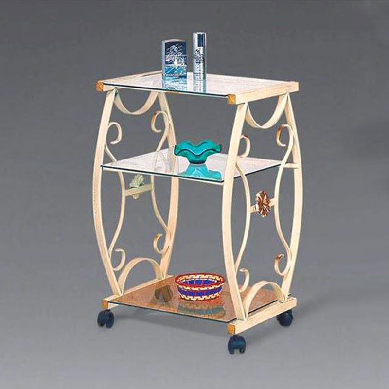 Elfenbeinfarbener TV-Ständerwagen aus Eisen, 56 x 45 x 80 cm