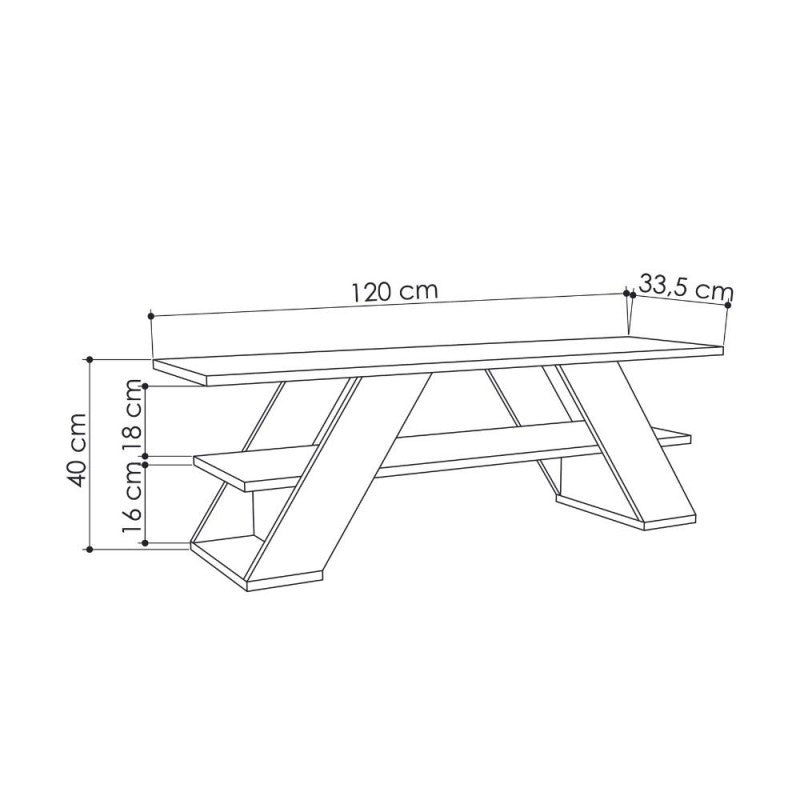 Offener TV-Ständer 2 Regale FARFALLA weiß 120x33,5x40 h cm