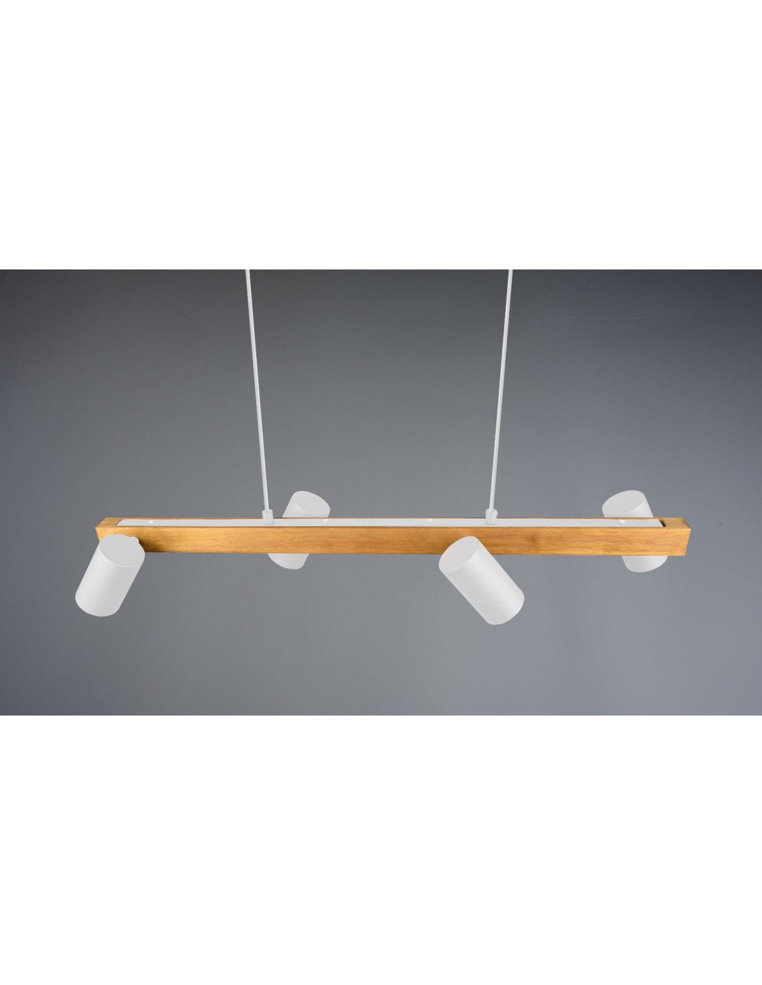Lineare Hängelampe aus Holz mit 4 verstellbaren zylindrischen Spots, weiß, Marley Trio Lighting