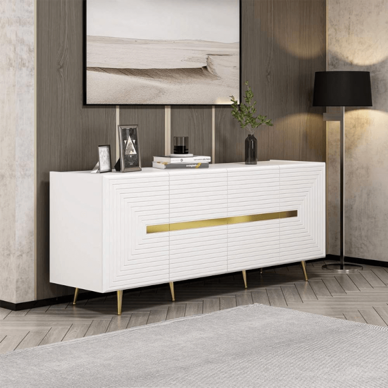 Weißes Jose-Sideboard mit 4 speziellen goldenen Türen 180x47x75h