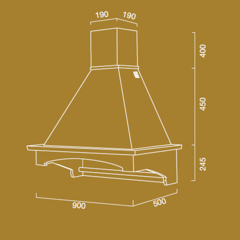 Weiße rustikale Dunstabzugshaube VIENNA mit Holzrahmen in Walnussfarbe, 90 cm