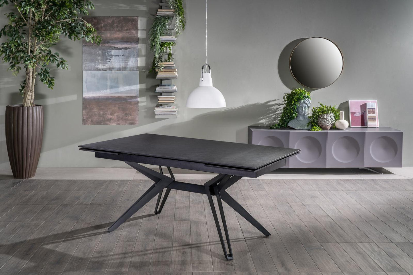 Ausziehbarer Tisch Vintage Grau - Mattschwarz 90 cm x 160-240 cm cm H. 76 cm