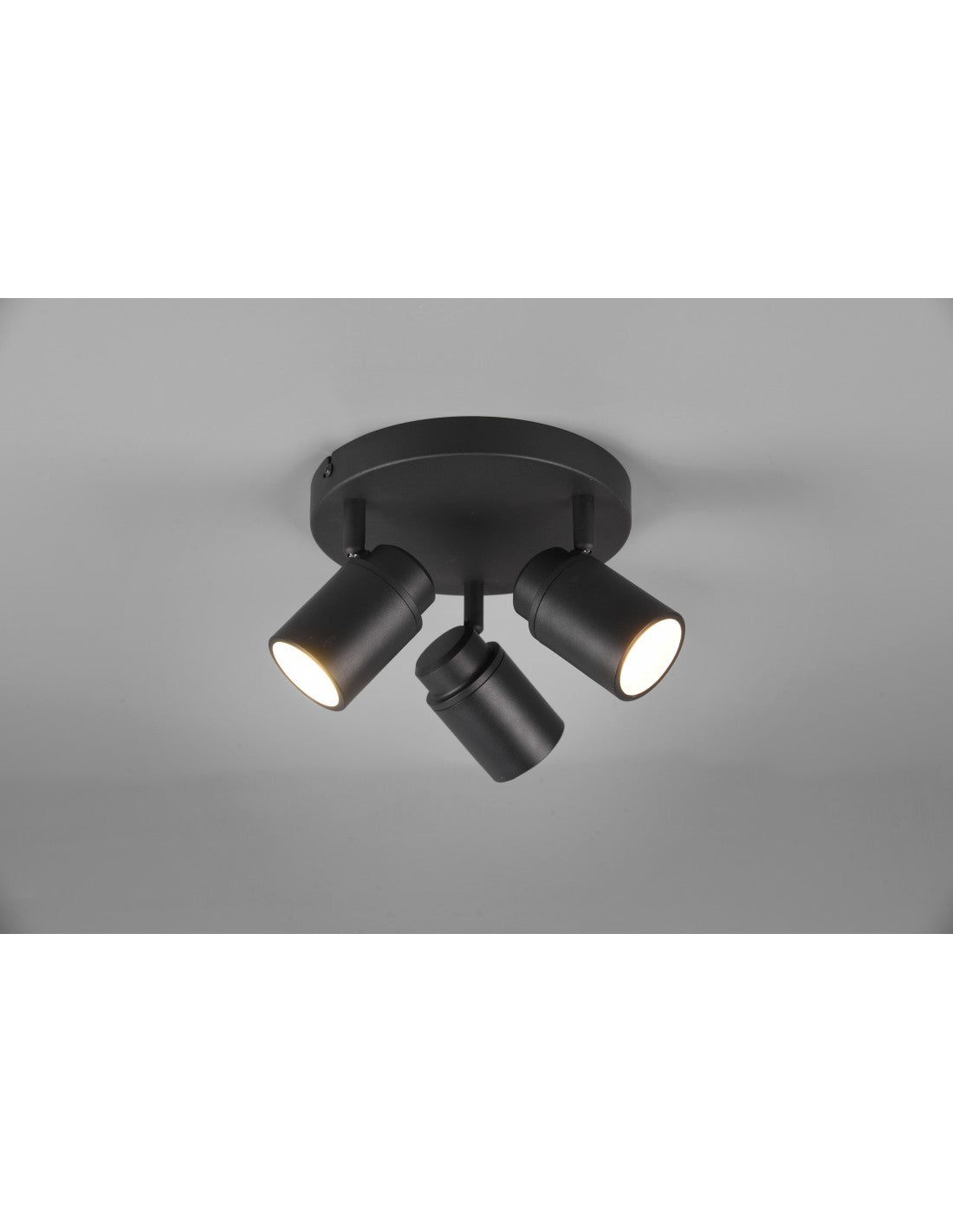 Runder Strahler, 3 verstellbare Spots, schwarzes Metall, Angelo Trio Lighting