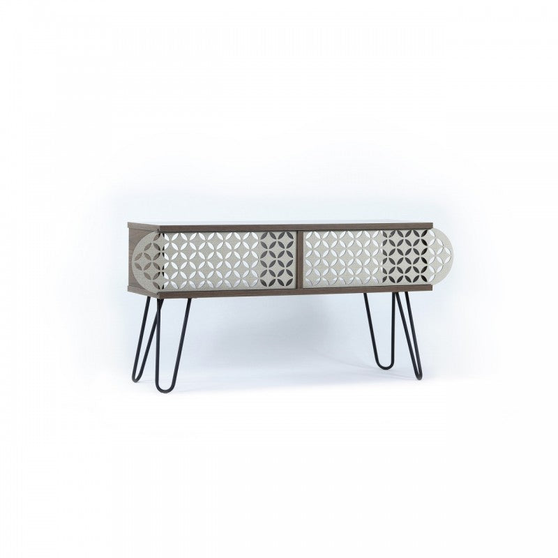 Industrieller urbaner TV-Ständer aus schwarzem Walnussholz, cm 106 x 30 x 48 h