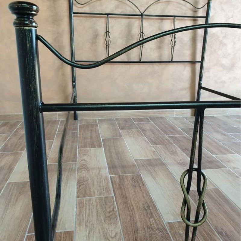 Letto una piazza e mezza in ferro battuto con pediera Nero Oro PRIMULA 130x202x h127cm