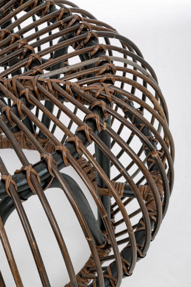 DORADAL Brauner Outdoor-Pouf-Couchtisch aus Rattan, Durchmesser 65 x H44 cm